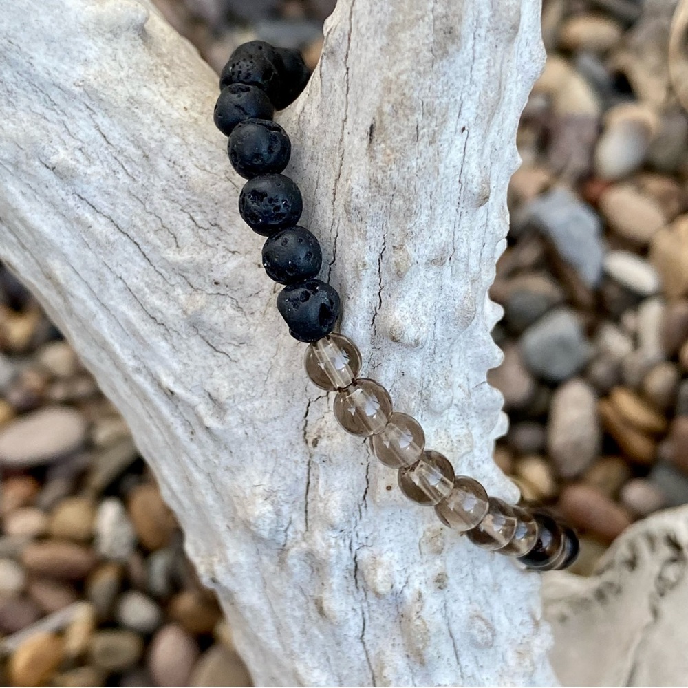 2mm Quartz Smokey Quartz and Volcanic Stone Beaded Bracelet NEW